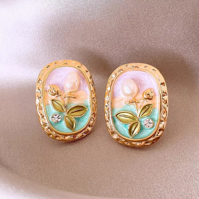 Monet Garden Floral Pearl Rhinestone Earrings - view 7