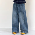 Girls' Striped Knit Cardigan & Crystal Jeans Set - Korean