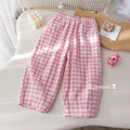 Girls' Plaid Embroidered Casual Pants