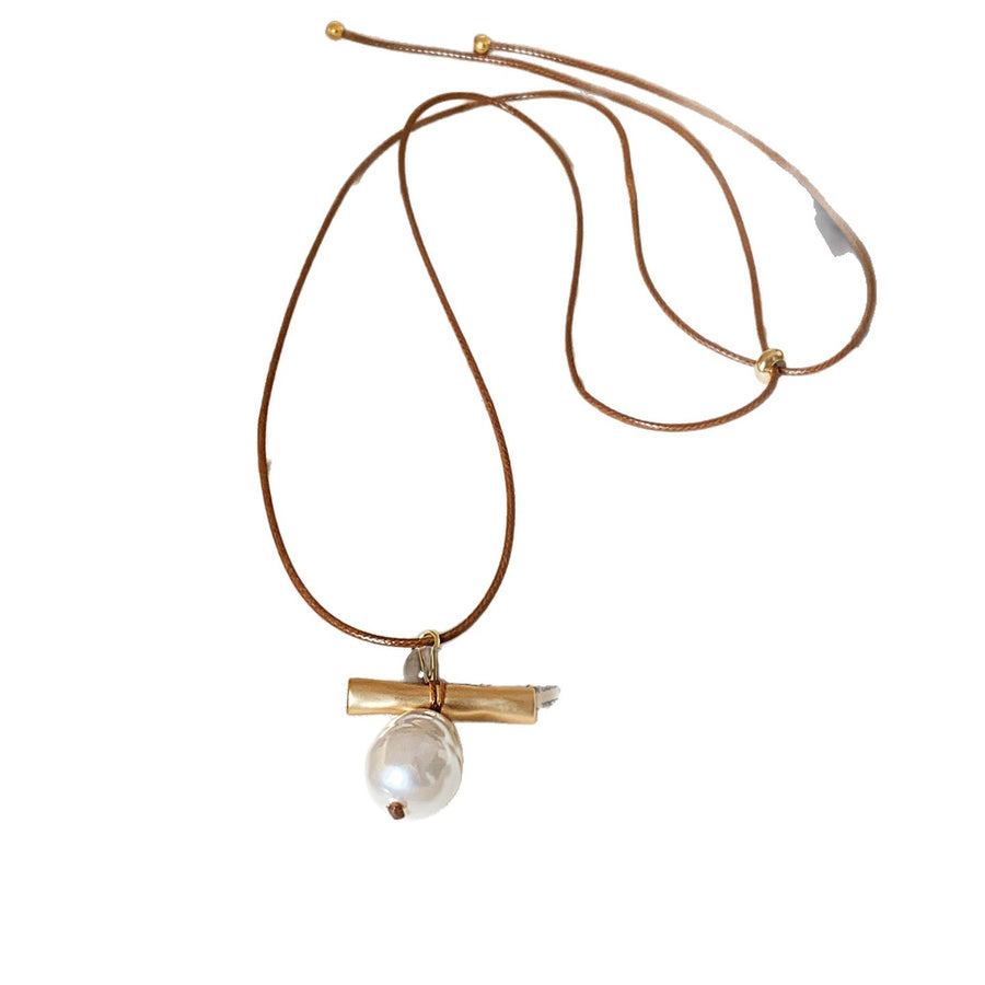 Vintage Glass Pearl Cord Necklace - view 5