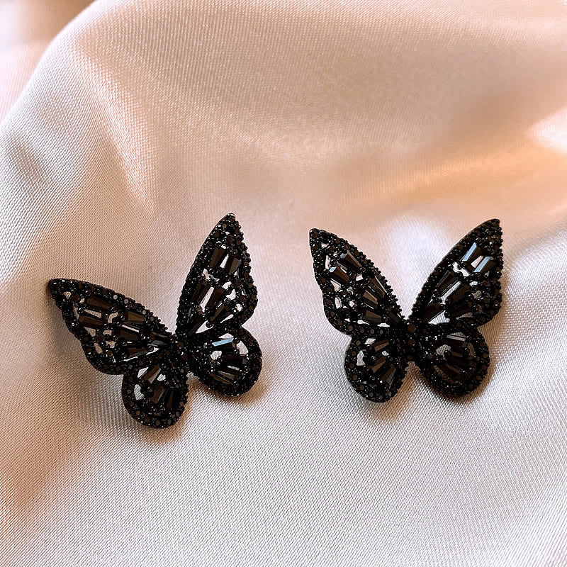 Black Zircon Glass Flower Stud Earrings - view 8