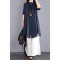 Summer Artistic Plus Size Cotton Short Sleeve Loose Mid-Length Long Wide Leg Pants + Shirt Set