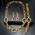 Overseas Middle East Gold Plated 18K Fashionable Oval Round Clasp Round Ring Spliced Necklace Bracelet Set Earrings 3-Piece Set Clavicle Chain