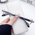 Fashionable Beveled Rimless Tweed Style Glasses Frame Men Formal Metal Photochromic Plano Women Trendy Blue-Light Glasses