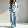 Fall Casual Elegant Long Sleeve Lapel Collar Loose Pants + Top 2-Piece Set