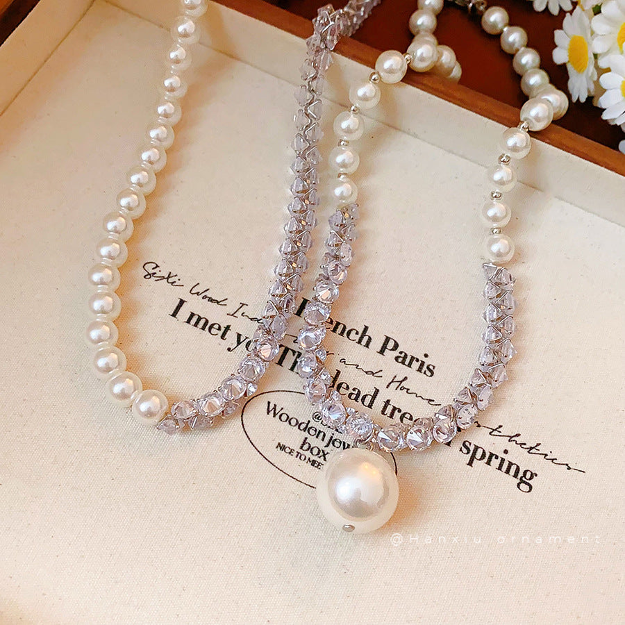 French-Style Zircon Beaded Pearl Pendant Necklace - view 2