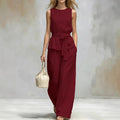 Spring-Summer Fashion Sleeveless Belt Pants + Top 2-Piece Set