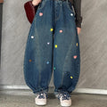 Girls' Color Button Curved-Leg Wide-Leg Jeans - Spliced
