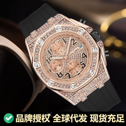 Mens Watch Brand Non Mechanical Export Watch Retro Personality Rhinestone Large Dial Chronograph Time Feature Glow Quartz Watch