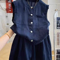Spring-Summer Fashion Plus Size Linen Cotton Sleeveless Tank Top + Shorts Set