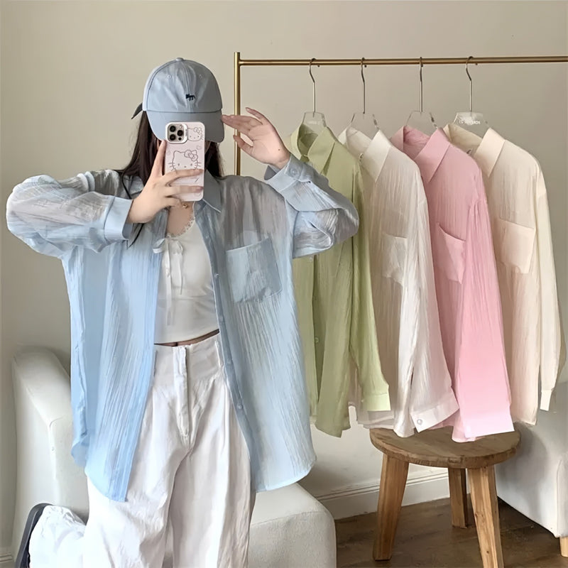 Women's Summer Casual Fashion Tencel Sun-Protection Lightweight Cardigan + Shirt + Ja - White