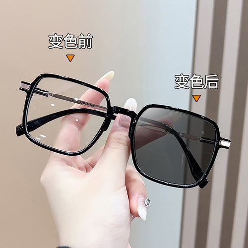 2055 Light-Changing Reading Glasses Unisex Korean Big Frame Plano Frame Older Adults One Turn Grey Blue-Light Glasses