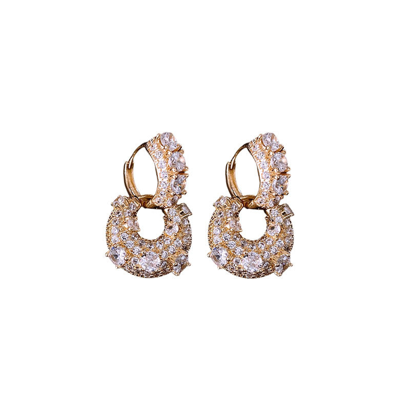 Gold-Plated Zircon U-Shaped Bag Hoop Earrings - view 5