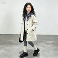 Girls' Mid-Length Hooded Windbreaker Coat