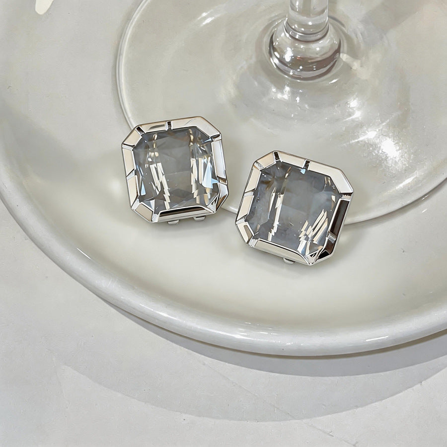 Minimalist Glass Square Pendant Stud Earrings - view 7