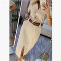 Minimalist V-Neck T-Shirt Dress - Straight Cut Midi Dress Casual Summer Style