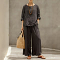 Women's Linen Cotton Long Sleeve Loose Shirt 2-Piece Set 2026 | Casual Shirt - Khaki