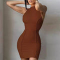 Solid Sleeveless Crew Neck Bodycon Dress, Ins Style