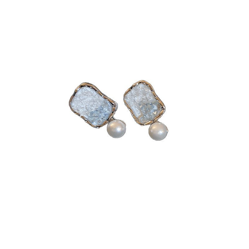 French Blue Geometric Vintage Stud Earrings - view 5