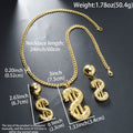 Western Hip-Hop With Money Flower Gold Plated Beautiful Gold No. Pendant Necklace Earrings Set INS Unisex Jewelry