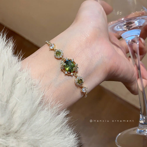 14K Gold-Plated Oval Rhinestone Adjustable Bracelet
