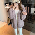 Women's Fall Korean Knit Wool Loose Sweater + Cardigan + Jacket 2026 - Green