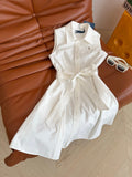 RL Polo Style Pony Embroidery Sleeveless Shirt Dress, White