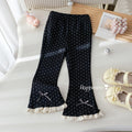 Girls' Bow Lace Trim Polka Dot Wide-Leg Pants