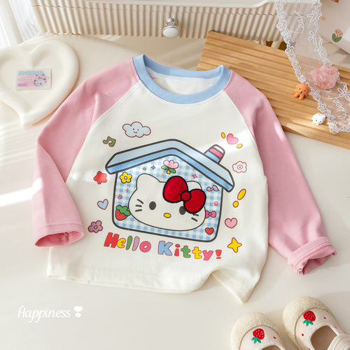 Girls' Kitty Print Bow Embroidery T-Shirt