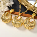 Middle East Fashionable Jewelry Overseas Electroformed Style Copper Gold Plated Press Pattern Necklace Earrings Set 2-Piece Set Banquet Accessory