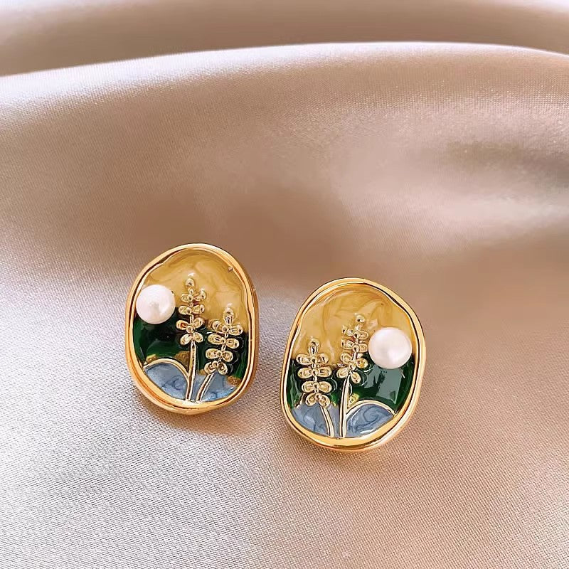 Monet Garden Floral Pearl Rhinestone Earrings - view 6