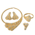 Overseas Accessory Dubai Rhinestone Cutout Silver Apricot Leaf Necklace Bangle Earrings Ring Set Middle East Bride Jewelry