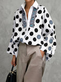 Fall French Fashion Long Sleeve Polka Dot Printed Loose Shirt