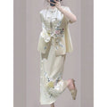 Summer New Chinese Unique Acetate Vest + Jacket + Skirt + Top Set