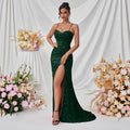 Women's Spaghetti Strap Sequin Slim Fit Evening Gown Party