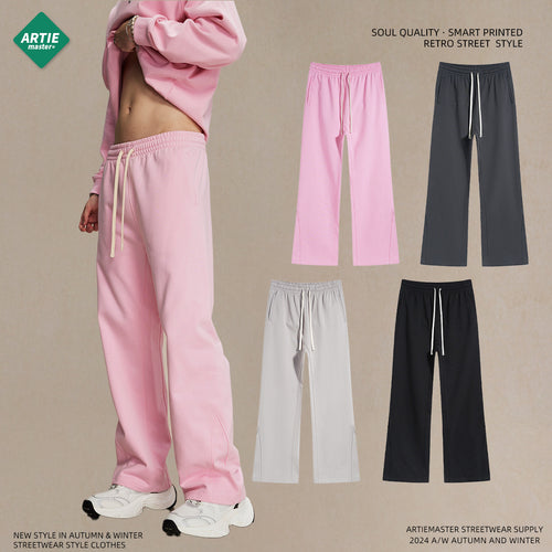 Men's Fall Western Fleece 430G Spliced Loose Fit Semi-Flared Sweatpants