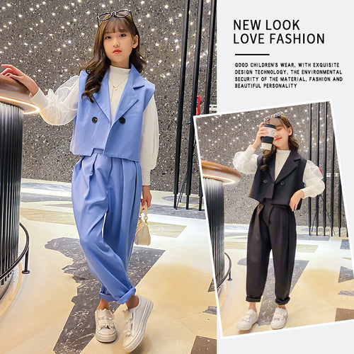 Girls' Korean Blazer & Vest Set