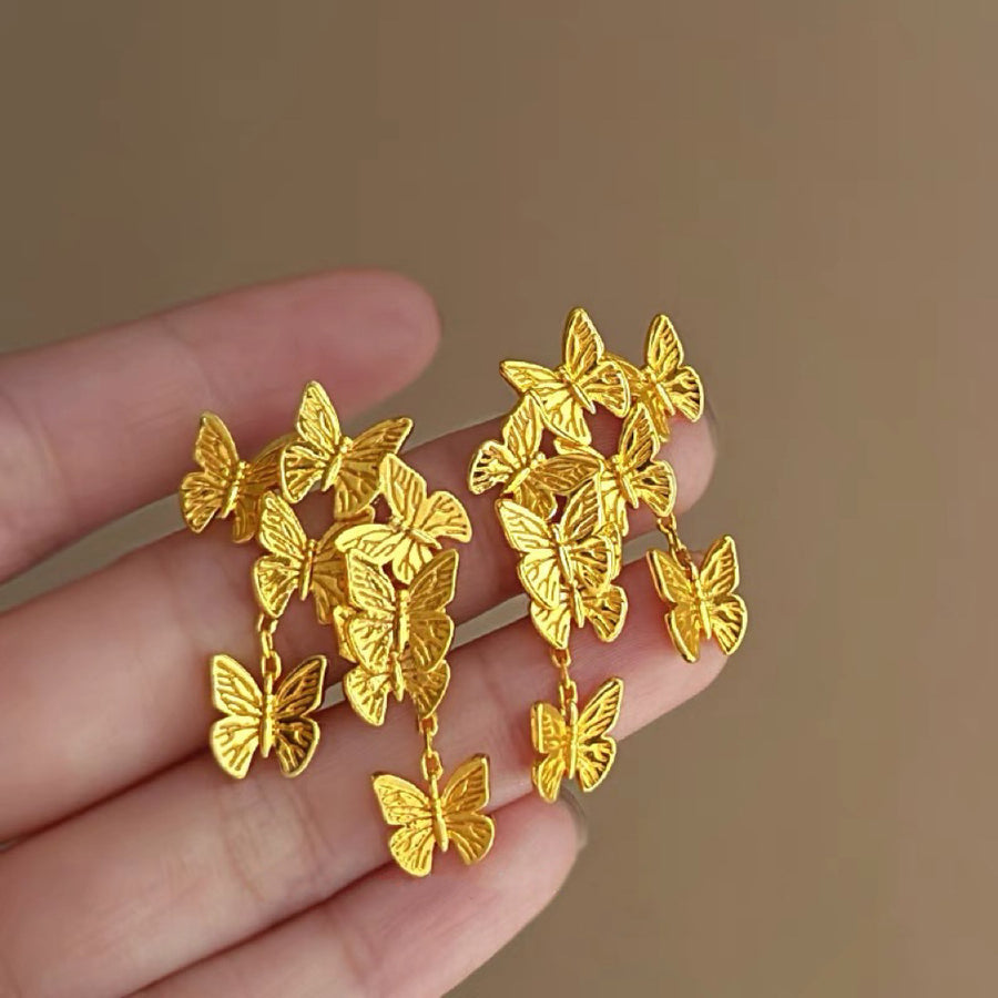 French Gold Butterfly Flower Stud Earrings - view 7
