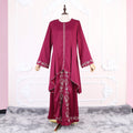 Satin Embroidered Long Sleeve Wavy Edge Loose Skirt + Top 2-Piece Set