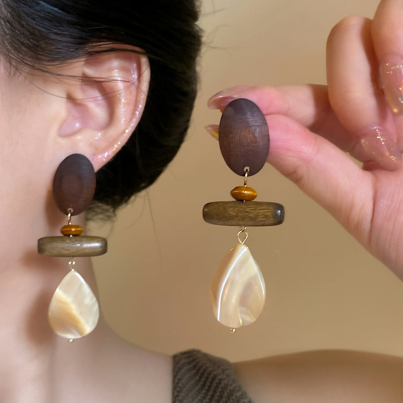 Wooden Shell Round Stud Earrings - view 4