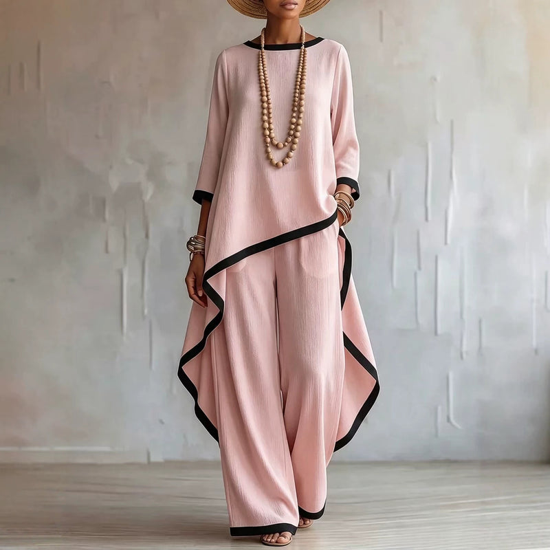 Women's Summer Casual Fashion Batwing Sleeve Loose 2-Piece Set 2026 - Pink