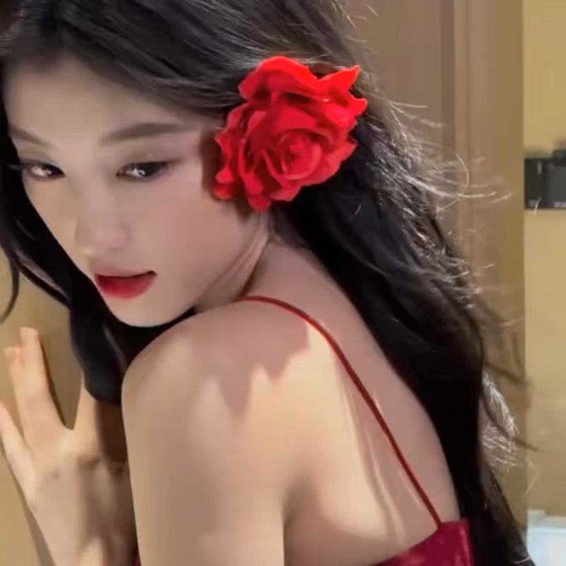 Red Rose Flower Side Hair Clip - view 4