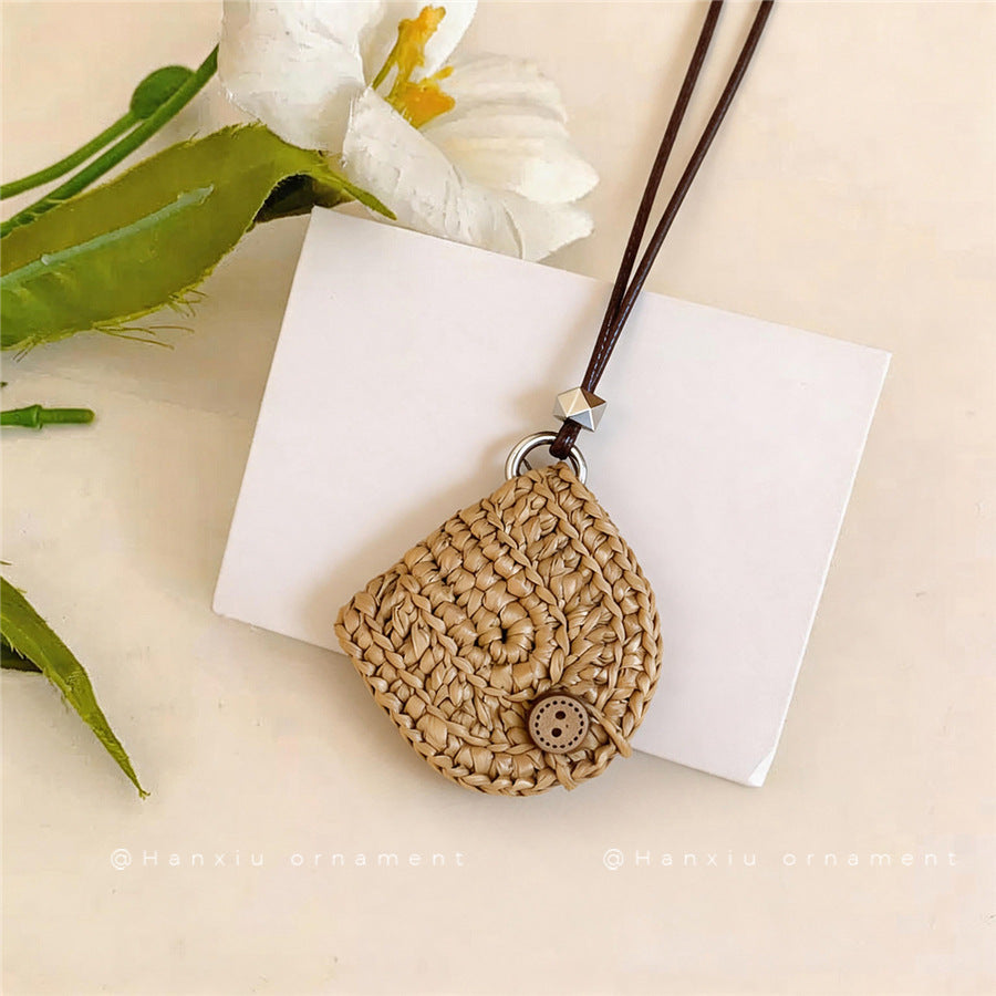 Woven Coconut Shell Glasses Holder Necklace with Leather Cord - view 4