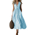 Elegant V-Neck Pocket Pleated Sleeveless Camisole Dress