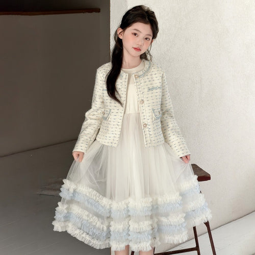 Girls' Tweed Jacket & Tulle Skirt Set - Princess Style