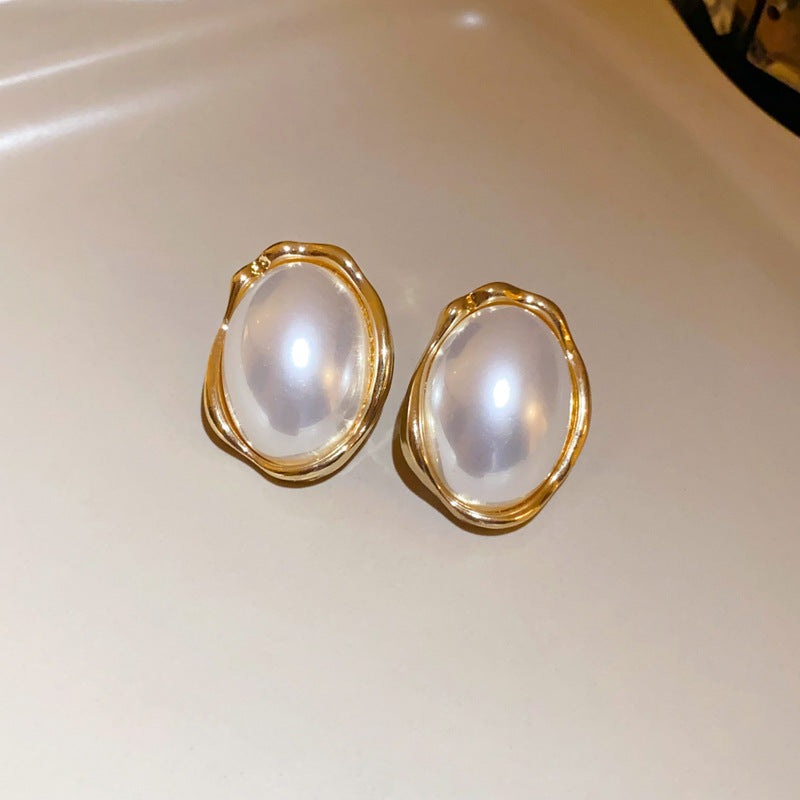 Rhinestone Flower Oval Pearl Drop Earrings - view 9