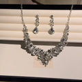 Banquet Luxury ~ Rhinestone Geometric Teardrop Stud Earring Necklace Set Fashionable Clavicle Chain Light Luxury Premium Necklace Women