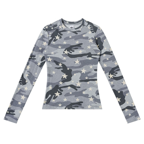 ARTIE Unisex American Camo Slim Fit Cropped Slimming Long Sleeve T-Shirt