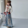 Girls' Faux Layered Cartoon Tee Digital Print Wide-Leg Pants Set