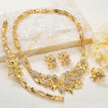 EU/US Import Export Dubai Gold 18K Slub Chain Flower Rhinestone Necklace Bracelet Set Earrings Ring Banquet Set